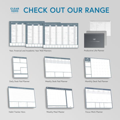 Clear Mind Concepts Focus Work Planner - Weekly Productivity Desk Organizer, 52 Undated Tear-Off Sheets, Mon-Fri Layout, 11.7” x 8.3” - Track Priorities, Tasks, Notes & Goals for Office & Remote Work