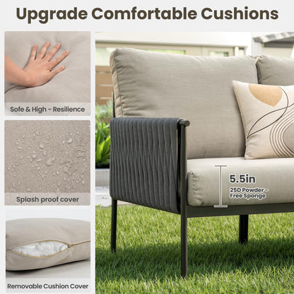 Pamapic 7-Piece Woven Rope Outdoor Furniture Set, Iron Frame Patio Conversation Set with Thick Cushions & 2 Coffee Tables, All-Weather Sectional Patio Furniture Set for Backyard, Porch, Grey