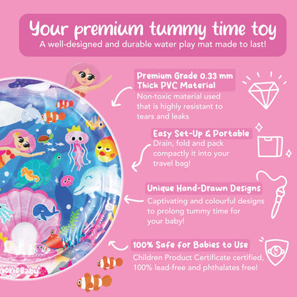 KooKooBaby Tummy Time Water Mat for Babies - Xtra Large Sensory Baby Water Mat for Tummy Time & Motor Development - Leak-Proof Water Pad, Durable Infant Water Play Mats for Baby Boys & Girls 3 Months+