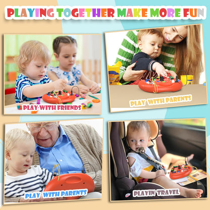 JIWORT Montessori Busy Board for 1 Year Old, Busy Board with LED Light, Baby Sensory Board Toddler Travel Toys for Kids Preschool Learning Activities Boys & Girls Birthday (Orange)