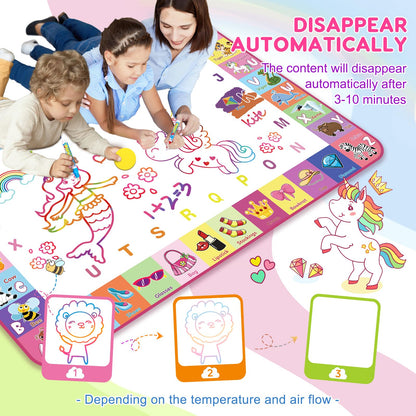 Toddlers Toys Water Doodle Mat: 48 X 32 Inch Large Mess Free Coloring & Drawing Mat - Instant Drying - Kids Educational Toys for Girls Age 3-5 Home Activities - Birthday/Christmas Gifts for Girls Boys