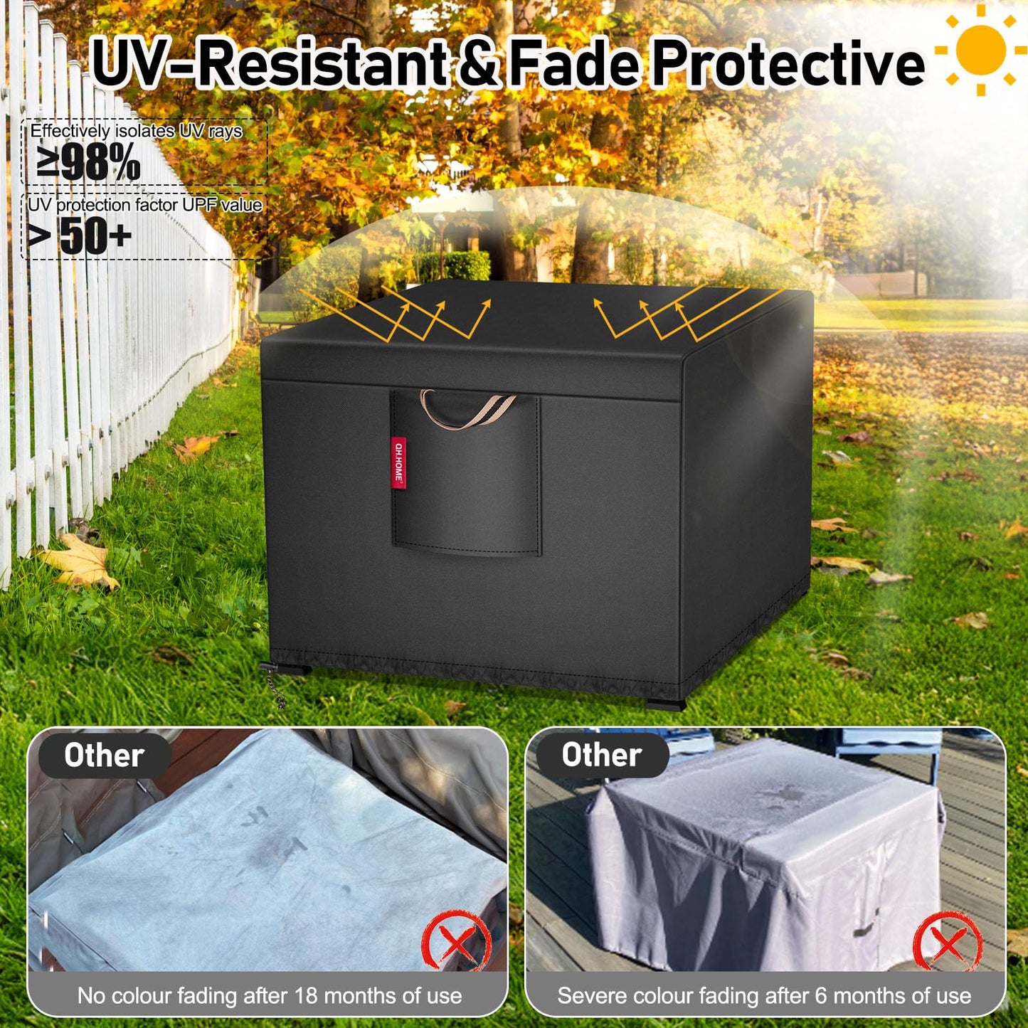 QH.HOME [2026 Upgraded 900D Fabric] Fire Pit Cover for Fire Pit, Super Waterproof fit for Propane Fire Pit Table , Square 30''Lx 30''Wx 24"H -Black
