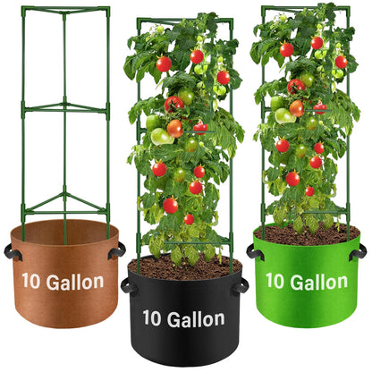 Suntee 3 Pack Tomato Cage with 10 Gallon Grow Bags, 48 Inch Tomato Cages for Garden Patio Balcony, Adjustable Height Tomatoes Plant Support for Climbing Vegetables Plants Flowers