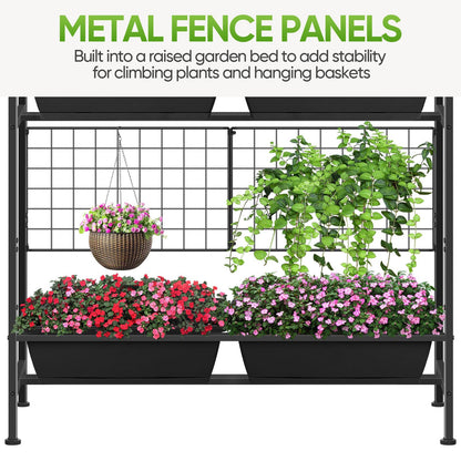 CADUKE Raised Garden Bed, Garden Raised Planter Box with Legs, 32" Elevated Vegetable Garden Beds with Drainage Holes & Trellis, Herb Garden Planter Outdoor for Vegetables, Balcony, Patio, Black