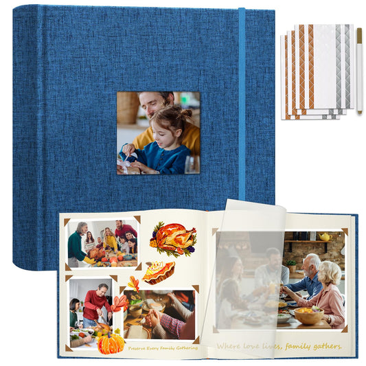 Vienrose Scrapbook Album 12" x 12", Large Linen Photo Album with Writing Space, DIY Scrapbook Supplies for Wedding, Baby, Family Memories & Travel (30 sheets / 60 pages Navy Blue)