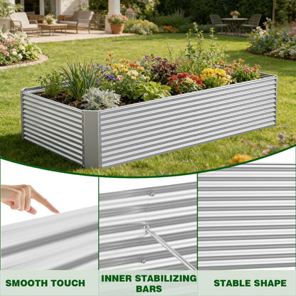 Annzoe 4 Pcs 8 x 4 FT Galvanized Steel Raised Garden Bed for Outdoor Gardening, Durable Metal Planter Box for Vegetables, Herbs, and Flowers, Easy Assembly & Rust Resistant