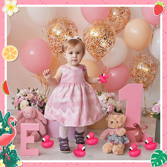 Honoson 50 Pcs Flamingo Rubber Duckies Bulk Pink Flamingos Party Favors Bath Toy Pool Floating Squeak Rubber Ducks for Birthday Party Decoration Baby Shower Cake Decoration Classroom Prizes