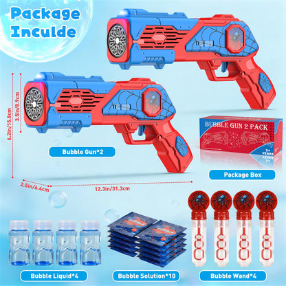 2PCS Bubble Gun for Kids, Spider Bubble Machine Gun with 4 Bubble Solution, Outdoors Toy, Easter, Halloween, Christmas, Party Favors, Birthday Gifts for Boys & Girls Ages 3 4 5 6 7 8