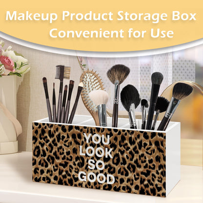 Foyoulame Inspirational Leopard Print Pen Pencil Holder, Cheetah Desk Accessories, Trendy Leopard Print You Look So Good Wooden Pen Pencil Organizer for Y2k Room Dorm Desk Decor
