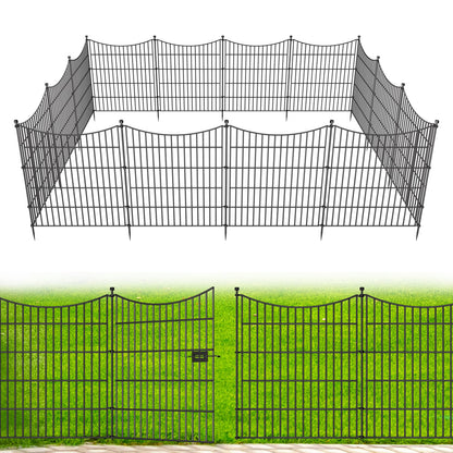 15 Panels Decorative Garden Fence with Gate, 32 in(H) X 35.4 ft(L) No Dig Dog Fence Animal Barrier Outdoor for Yard, Rustproof Metal Garden Edging and Borders, Temporary Fencing Stakes