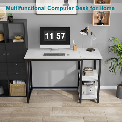 SINPAID Computer Desk 40 inches with 2-Tier Shelves Sturdy Home Office Desks with Large Storage Space Modern Gaming Desk Study Writing Laptop Table, Black Marbling (White Marble, 40 inch)