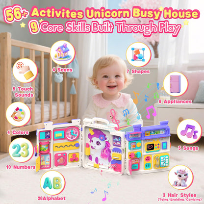 ELFJOY Montessori Toys for 1 Year Old Girl Gifts, Busy Board for 1 2 Year Old - 56+ Activities Bilingual Early Educational Learning Toddler Baby Girl Toys, First Birthday Gifts for 1 2 Year Old Girls