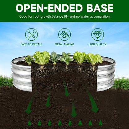 Faststar Galvanized Raised Garden Bed Outdoor, Easy Assembly Mental Planter Box with Safety Edging & Wing Nuts, Rust-Proof Metal for Garden Backyard Vegetables, Fruits 4x2x1ft Oval