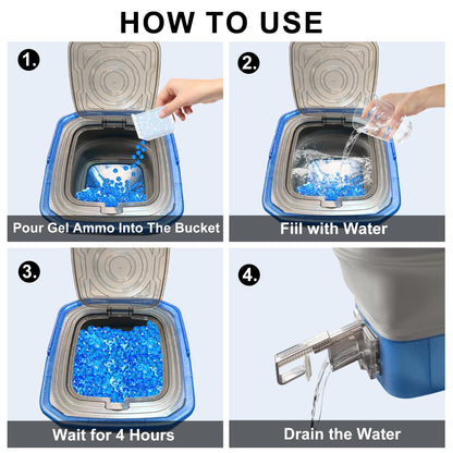 Collapsible Gel Ball Blaster Ammo Bucket, Portable Splatter Blaster Accessories, Splat Gel Gun Refill Container with Strainer, Large Capacity Water Beads Storage Tub Up to 10,000 Balls, for Ages 14+