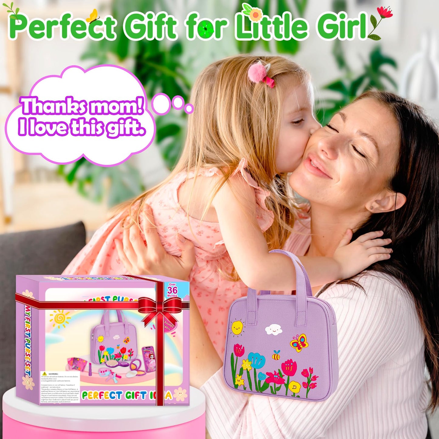 Officygnet Toddlers Toys for Girls 1-3 Years Old, Toddler Purse Girl Toys with Pretend Makeup Kit, Pretend Princess Play Purse Toy for Little Girl, Christmas Birthday Gifts for Girls Age 3, Purple
