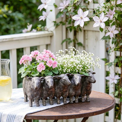 Newman House Studio Resin Sheep Planter Succulent Pot - Creative Animal Garden Pots for Home Garden Office Desktop Decoration 13 * 7.2 * 5.5 Inch