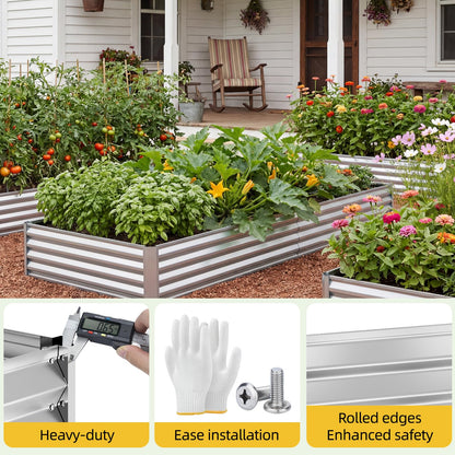 SUPERLELE 8x4x1ft Galvanized Raised Garden Bed, Thickened Metal Planter Box for Outdoor Vegetables & Flowers, Silver Large Garden Bed Kit, 96" L x 48" W x 12" H