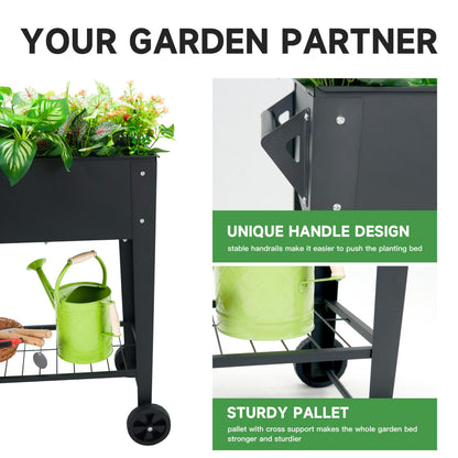 YKTEEDENS Raised Garden Bed with Legs and Wheels Removable for Outdoor, 31.6 * 14.6'' Metal Planter Raised Box for Growing Vegetables Herb Flower in Patio(Black)
