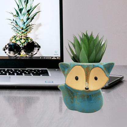 DIYOMR Animal Ceramic Planter Pot, 3.9" Fox Shaped Planters Ceramic Flowerpot Small Succulent Pots Cactus Pot for Home Decor Office Desktop Decoration - Plants Not Included (Blue)