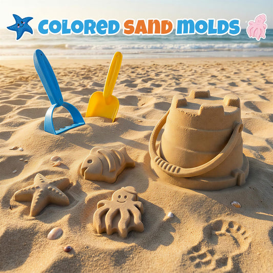 Cozycharm Beach Sand Toys Set for Toddlers, Portable Travel Beach Toys with Collapsible Bucket, Shovel, Rake, 3 Molds & Mesh Storage Bag for Kids, Summer Gift
