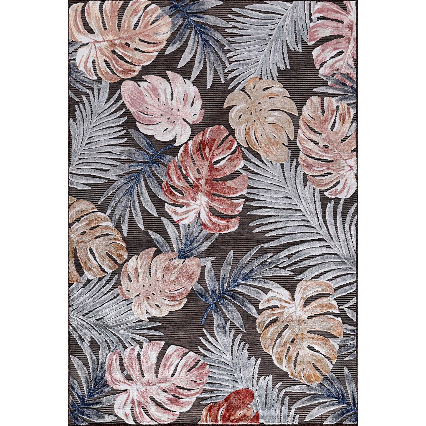 CAMILSON Indoor Outdoor Rug, Brown 6’x9’ Leaf Tropical Botanical Area Rugs for Indoor and Outdoor patios, Easy-Cleaning Non-Shedding Living Room, Garden and Kitchen Washable Outside Carpet (6x9)