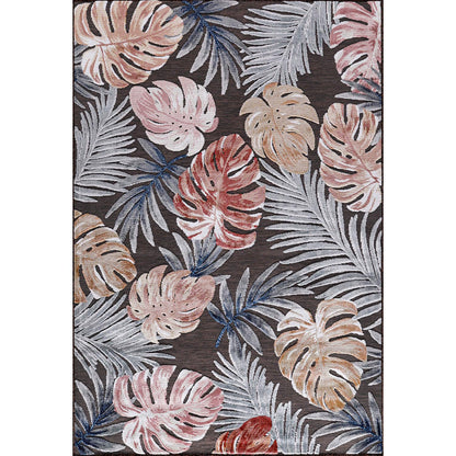 CAMILSON Indoor Outdoor Rug, Brown 6’x9’ Leaf Tropical Botanical Area Rugs for Indoor and Outdoor patios, Easy-Cleaning Non-Shedding Living Room, Garden and Kitchen Washable Outside Carpet (6x9)