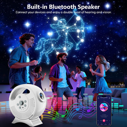Rossetta 3D Galaxy Projector, 60 Scenes Adjustable Focal Planetarium Projector with Bluetooth Speaker, Timer & Remote Control, Ceiling Projector for Bedroom, Kids Room, Party, Gift for Kids & Adults