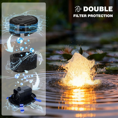Pond Fountain Pump with LED Light for Outdoor Water Garden, 528GPH Submersible Pump Fountain Light Kits (Warm White) for Water Feature Koi Pond