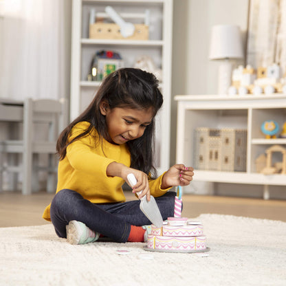 Melissa & Doug Triple-Layer Party Cake Wooden Play Food Set - Birthday Cake Pretend Food Play Set for Toddlers, Kids Ages 3+