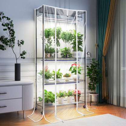 Barrina CX3Z Indoor Greenhouse with Grow Light, Full Spectrum 3FT 108W Plant Growing Lamp, 4-Tier Metal Plant Stand with Zippered EVA Cover, Wheels & Timer, 35.4"x13.8"x70.9"