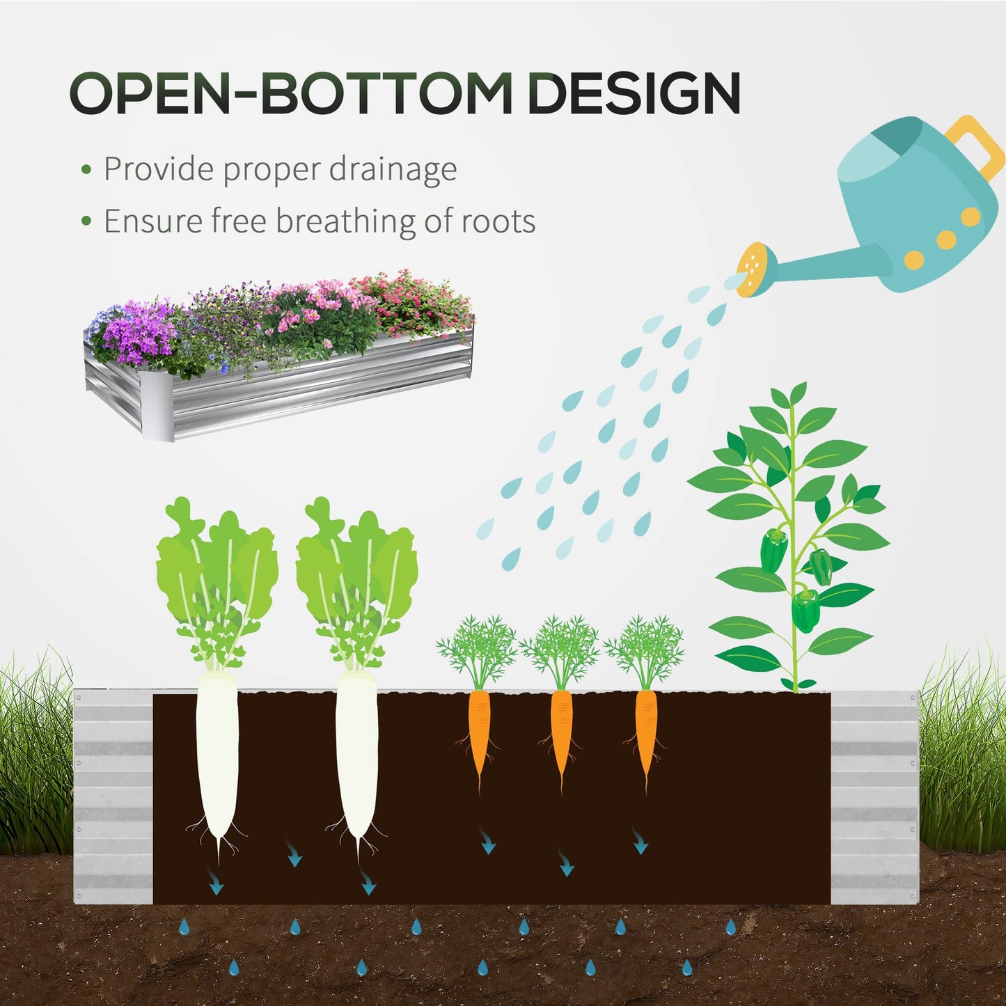 6' x 3' Galvanized Raised Garden Bed with Mini PVC Greenhouse Cover, Outdoor Metal Planter Box with 2 Roll Up Windows for Growing Flowers, Fruits, Vegetables and Herbs, Silver