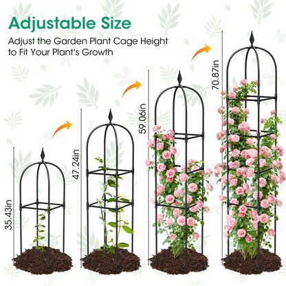 2 Pack Garden Obelisk Trellis for Climbing Plants, 71" Metal Rustproof Plant Support Rose Trellis, Tower Potted Cages for Flowers Fruits Vegetable Vines Indoor & Outdoor, Black(4 Tiers)