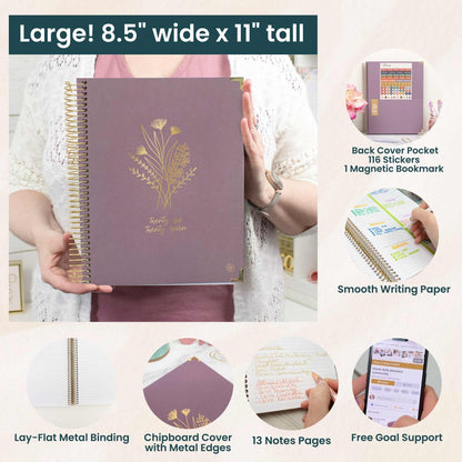 bloom daily planners HARDCOVER Planner 2026-2027 (8.5" x 11") Academic Year (July 2026 - July 2027) - 13 Months Task Goal Planner for Women - Monthly & Weekly Agenda Book - Purple Linen