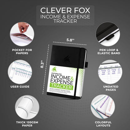Clever Fox Income & Expense Tracker – Accounting & Bookkeeping Ledger Book for Small Business – 1-Year Record Notebook, A5 (Black)