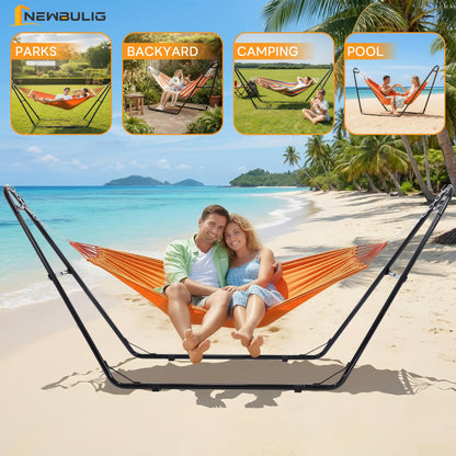 NEWBULIG Double Hammock Stand Only, 450 Pound Capacity, Fits 9 to 14 Feet Hammocks, Heavy Duty Hammock Stand for Outside for Garden Backyard Patio Pool Beach with Carrying Case