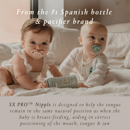 Suavinex Bonhomia SX PRO Physiological Pacifier, Supports Breastfeeding Babies, Pacifiers 0-6 Months, 2 Pack Baby Pacifier, Baby Accessories, (Mint/Beige)