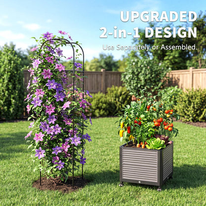 UrGROWA Raised Garden Bed Planter Box with Trellis, 61''H Tomato Planters for Climbing Plants Vegetable Vine Flowers Outdoor Patio Tomato Cage, Self Watering Planter with Wheels