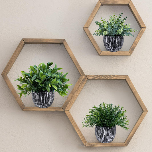 Winlyn Set of 3 Artificial Potted Plants Faux Eucalyptus Rosemary Boxwood Greenery in Black & White Concrete Pots Small Fake Plant for Indoor Outdoor Home Office Table Shelf Windowsill Greens Décor