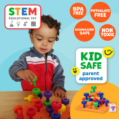 Skoolzy Montessori Sensory Pegboard 33 Piece Set - Develop Sensory Play Occupational Therapy STEM Learning Educational Toys for Kids 2+ - Includes Foam Board, Lacing String, Dice, Storage Bag, eBook