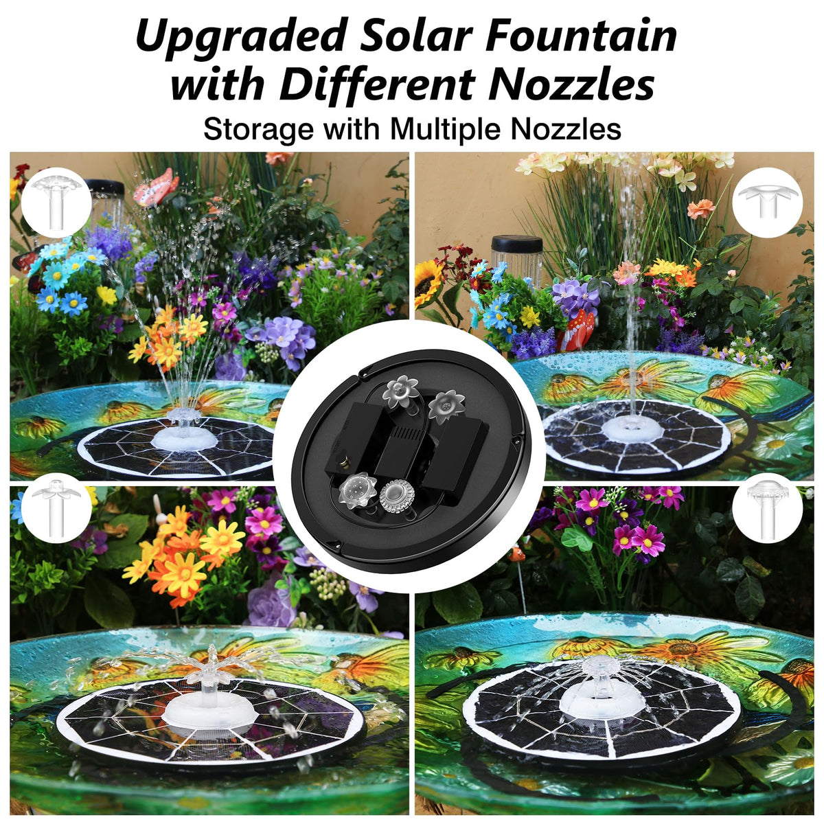 AISITIN 6.5W Solar Glass Panel Fountain, LED Colorful Lights & Remote Control, Rechargeable with Storage, Solar Powered Water Fountain Pump with Integrated Bracket for Bird Bath, Garden, Outdoor, Pond