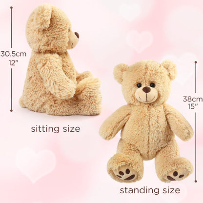 LotFancy Teddy Bear Stuffed Animal, 12 inch Cute Classic Teddy Bear Plush Toy, Soft Plush Gifts for Kids Baby Toddlers on Baby Shower Easter Decorations, Light Brown