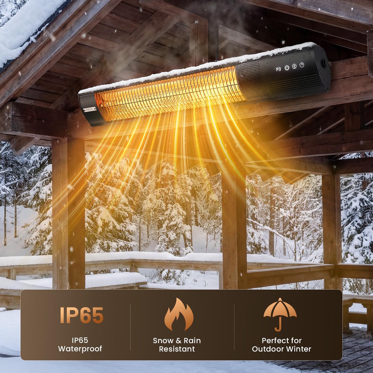 YESERLl Electric Patio Heater with Remote Control- 1500w Outdoor Heater Fast Heating with 3 Power Setting, WallMounted Carbon Infrared Heater Quiet - IP55 Waterproof and 24H Timer for Snow Outdoor
