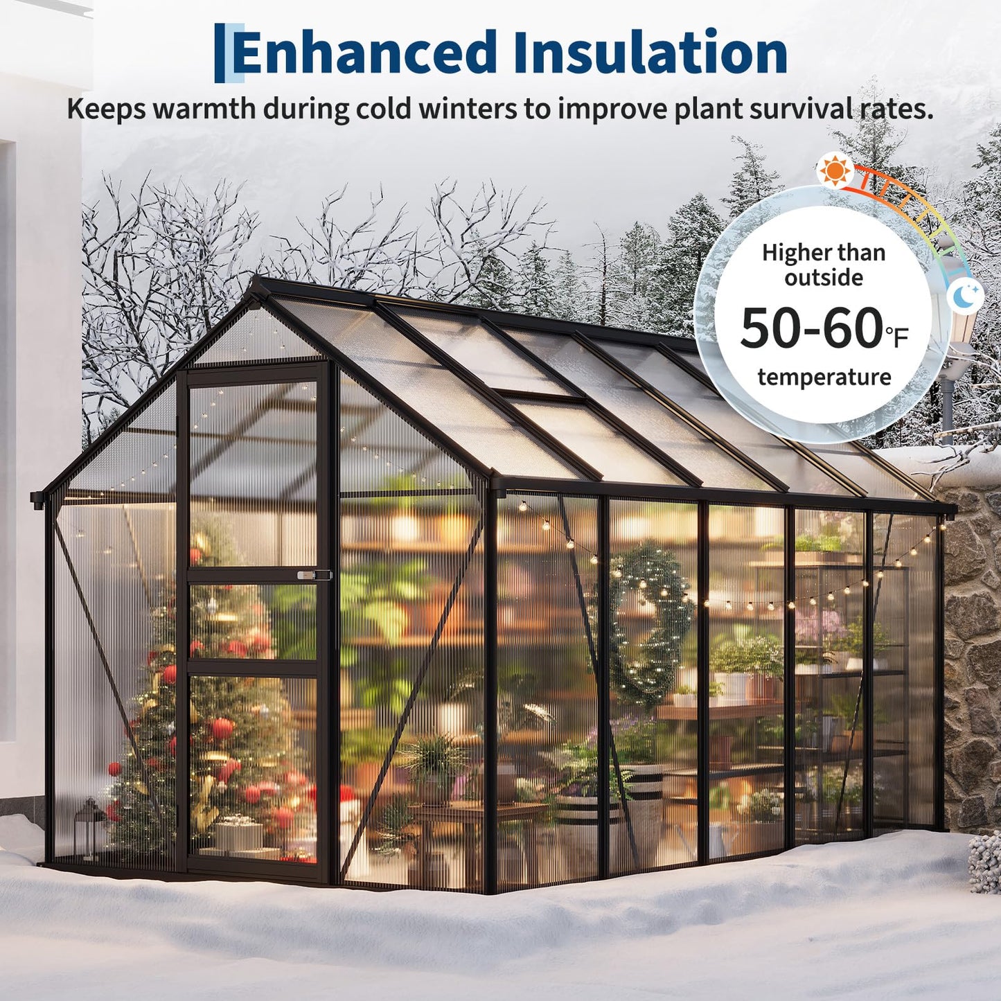 Garvee Greenhouse, 6×10FT Greenhouses for Outside, Walk-in Green House with Ground Nails and Vent Windows, Sliding Lockable Door, Polycarbonate Green House for Outside Garden Backyard, Quick Setup
