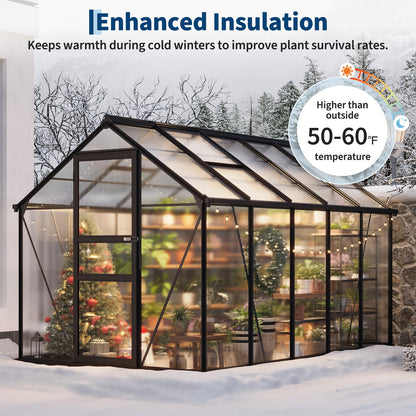 Garvee Greenhouse, 6×10FT Greenhouses for Outside, Walk-in Green House with Ground Nails and Vent Windows, Sliding Lockable Door, Polycarbonate Green House for Outside Garden Backyard, Quick Setup