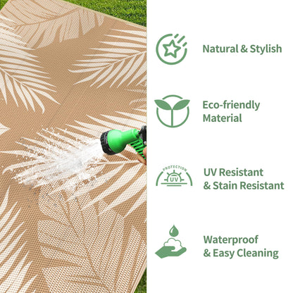GENIMO Outdoor Rug 9' x 12' Waterproof for Patios Clearance, Reversible Outdoor Plastic Straw Camping Rug Carpet, Large Area Rugs Mats for RV, Camper, Deck, Balcony, Porch, Beach, Picnic, Brown&Beige