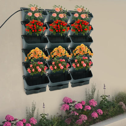 Cashewnuts 18 Pots Vertical Living Green Wall Wall-Mounted Drip Irrigation Planter Vertical Hanging Irrigation Planter Self Watering Stackable Box Kit, 39.37" L x 39.37" W x 5.51" H (Green)