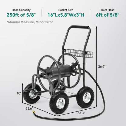 Autodaya Garden Water Hose Reel Cart - 250 ft. Capacity, 10" Pneumatic Tires, Powder-Coated Steel Frame for Tangle-Free Garden Hose Storage