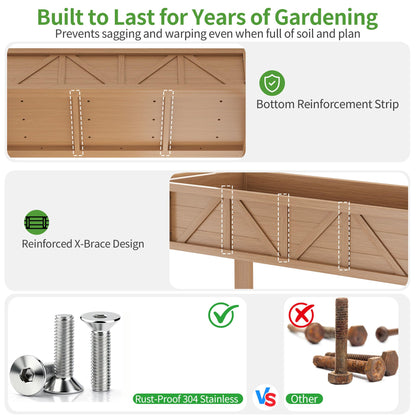 HIPS Elevated Raised Garden Bed with Legs,72"L x 17.3"W x 28.7"H Large Outdoor Planter Box with Storage Rack,All-Weather Raised Bed Planters with 6 Hooks & 2 Non-Woven Liner for Vegetables Flower Herb