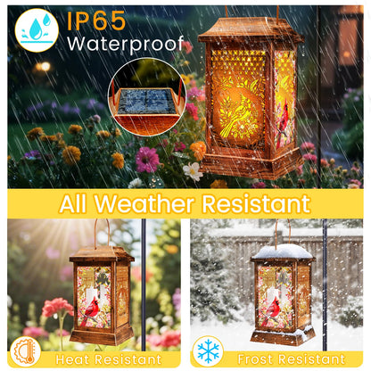Cardinal Solar Lanterns Outdoor Hanging Lanterns, Metal Glass Garden Decor Solar Lights, Gifts for Women Mom Birthday Grandma Mothers Day, Waterproof Decorative Lantern for Outside Patio Yard