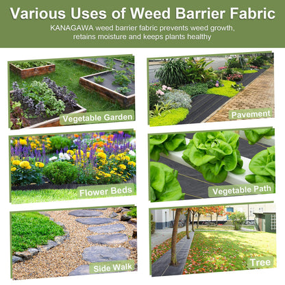 KANAGAWA 3oz Heavy Duty 6ft x 300ft Weed Barrier Fabric Professional Woven Landscape Ground Cover with 90 Landscape Staples, Landscape Fabric Density for Driveway Garden Yard Greenhouse Gardening